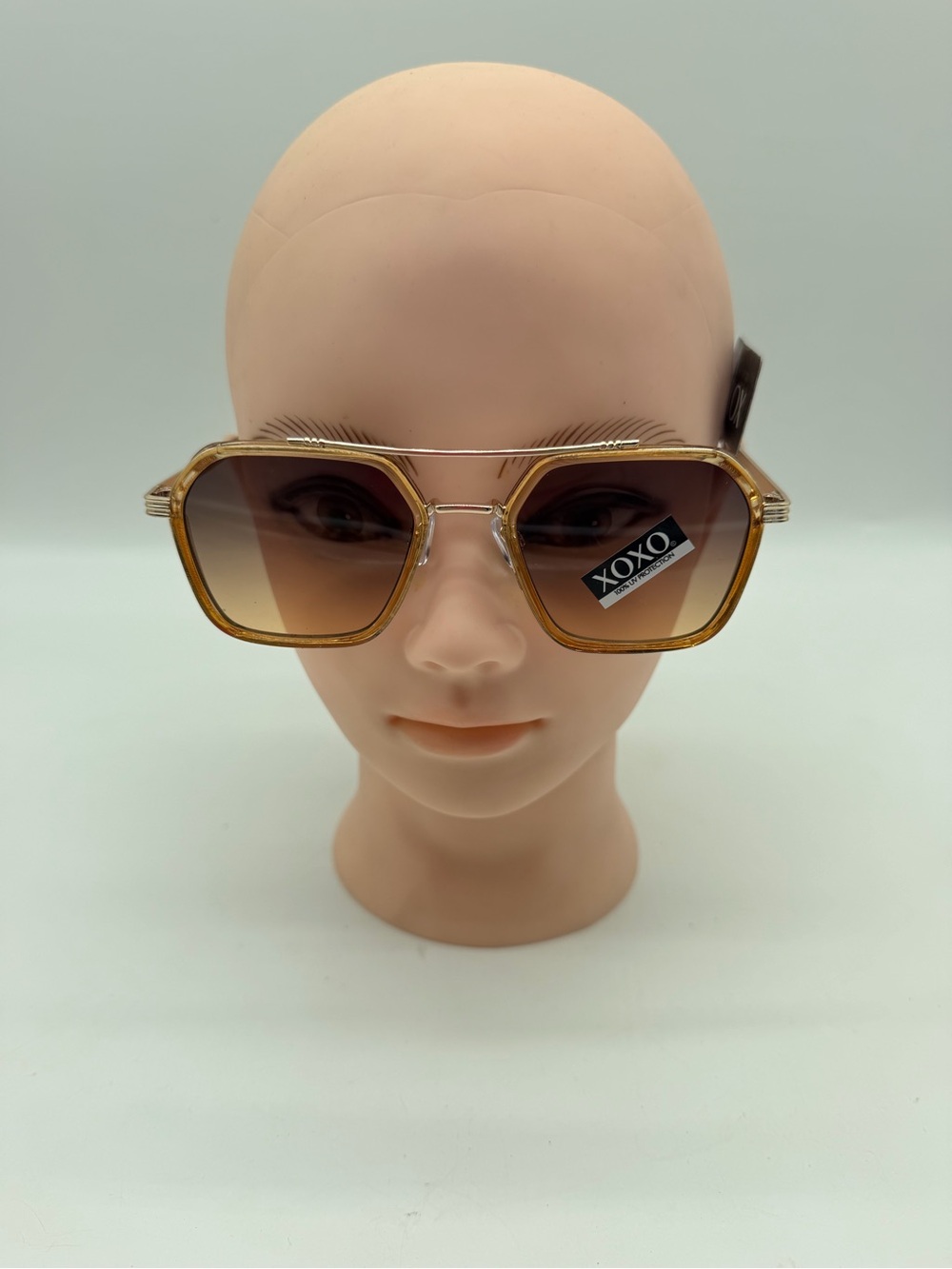 XOXO Gold-Tone Hexagon Sunglasses with Brown Gradient Lenses